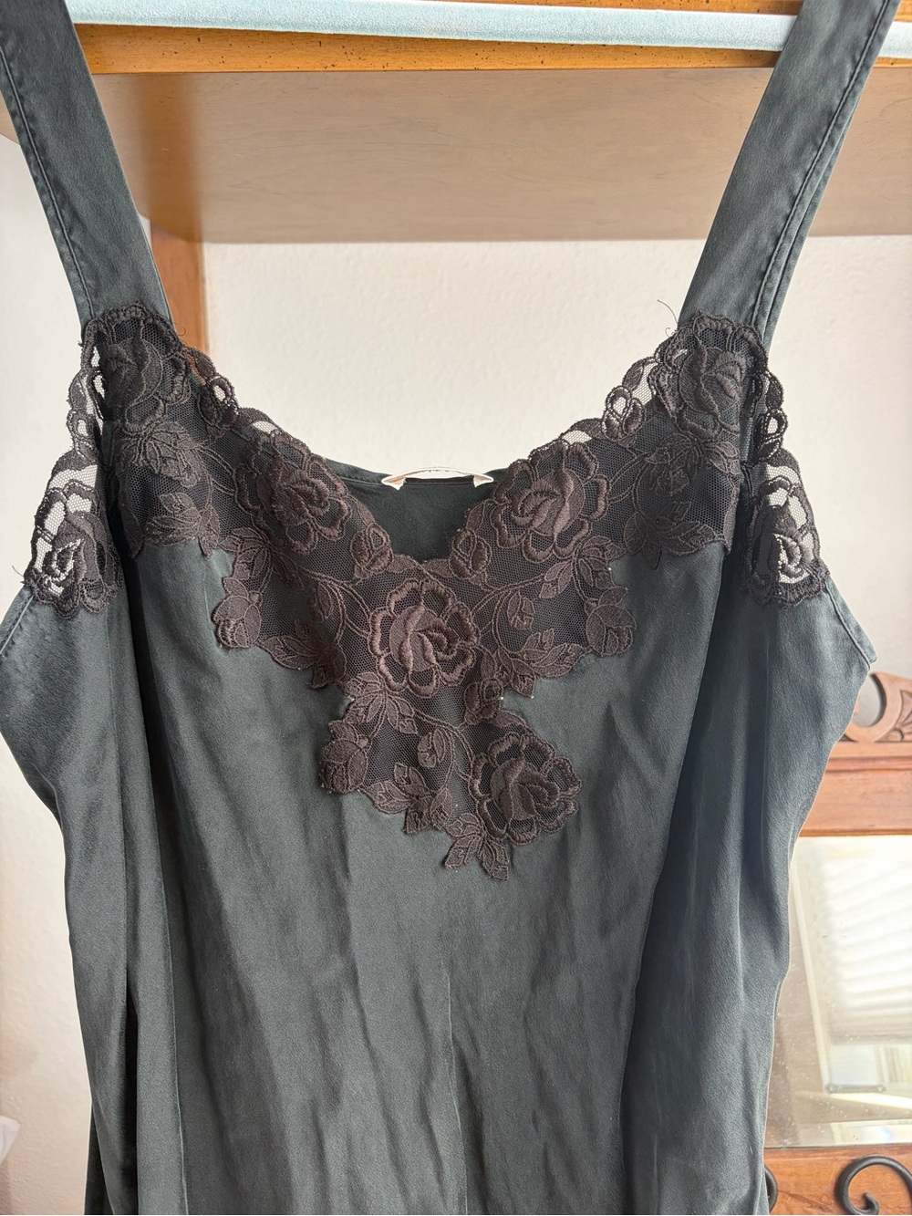 Vintage Black silk and lace slip dress size large